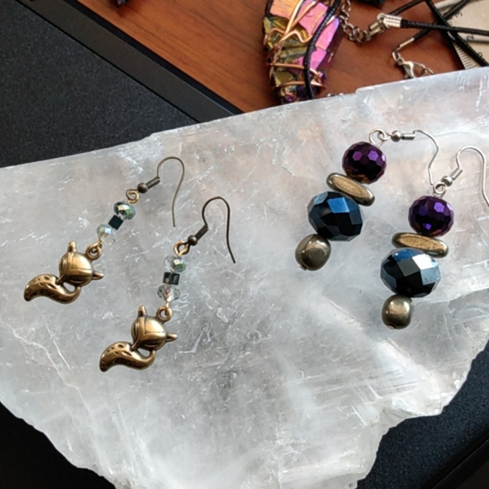 Cute Fox totem earrings and hematite with czech glass